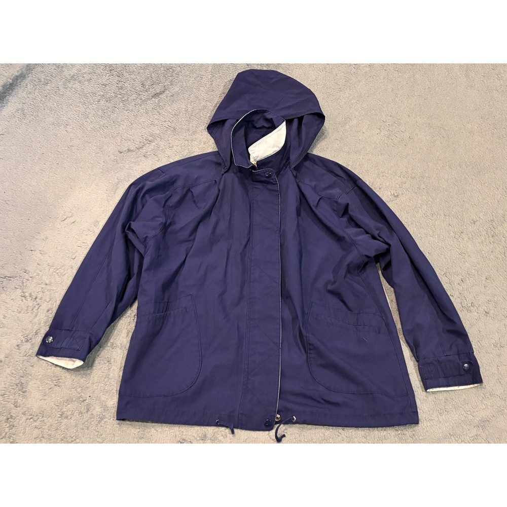 Clipper Mist Londontown Mens Large Hooded Windbreaker Jacket Navy Blue Vintage
